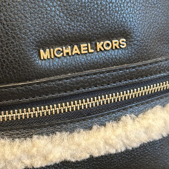 Michael Kors Rhea Pebbled Leather & Australian Shearling Multi Compart. Backpack - Picture 12 of 17
